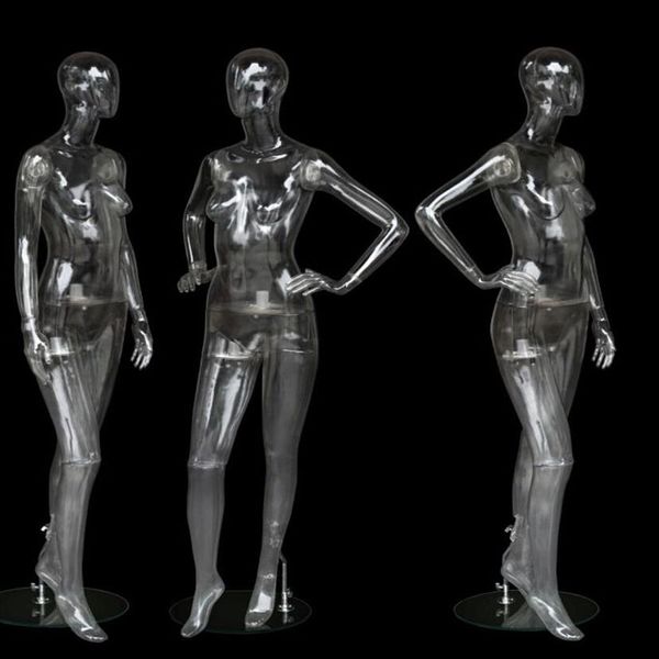 Modello femminile trasparente in plastica trasparente per tutto il corpo, abbigliamento, riprese, display 3D vuoto, manichino con mano a forchetta323Q