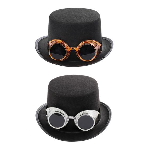 Cartola gótica vitoriana de steampunk com óculos destacáveis ​​BOWLER JAZZ CAP HALLOWEEN COSPLAY CARNAVAL Acessório de fantasia