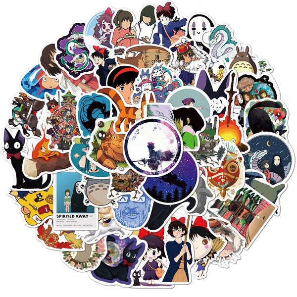 50pcs japanische Anime -Aufkleber Hayao Miyazaki Totoro spiritieren die Auswärtsprinzessin Mononoke Kiki Stationery Aufkleber