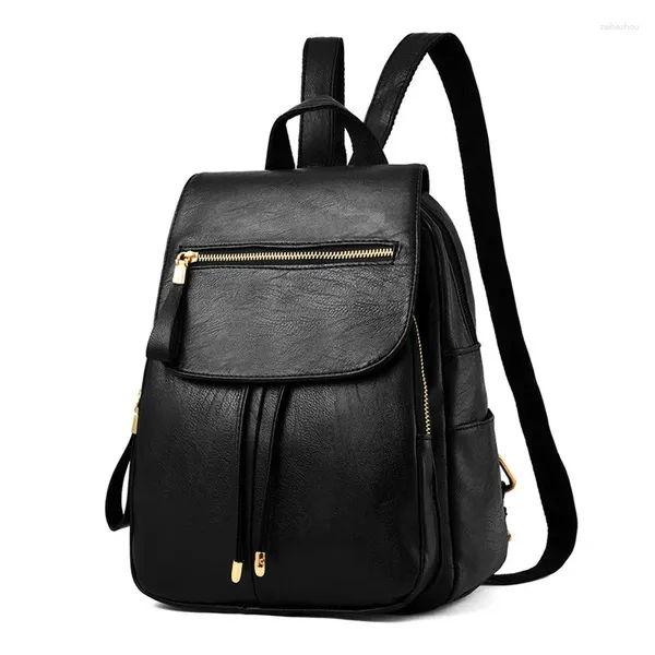 Школьные сумки, повседневный рюкзак, женский брендовый кожаный женский мешок большой вместимости для девочек, сумка на плечо с двойной молнией для отдыха