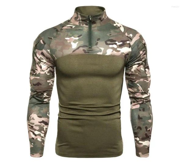 Herren T-Shirts Herbst Sommer Langarm T-Shirt Camouflage Color Blocking Military Style Trend