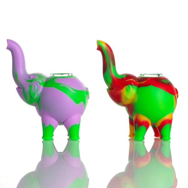 4,5 Zoll einzigartiges Elefant Design Silikon Bong Rauchen Mini Ölbrenner Rohr Lebensmittelqualität Silikon DAB Rig Shisha mit Glasschüssel Raucherzubehör für Tabak N2830