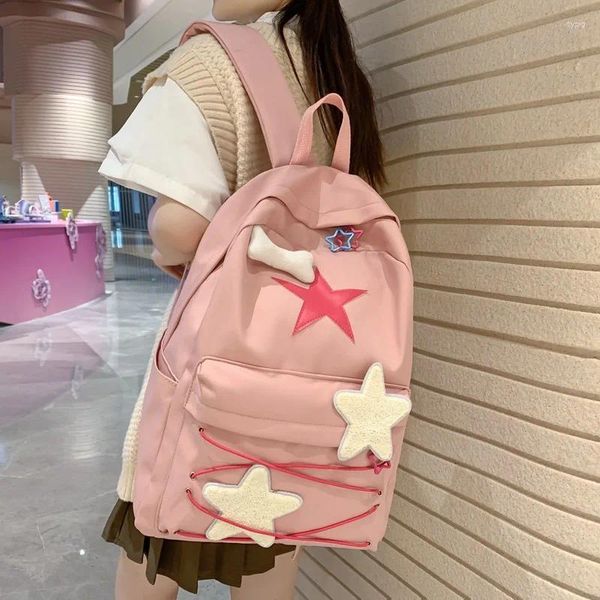 Sacos escolares Estrela japonesa doce mochila coreana faculdade zíper fechamento mochila y2k estudantes mochilas mulheres de alta capacidade estética mochila