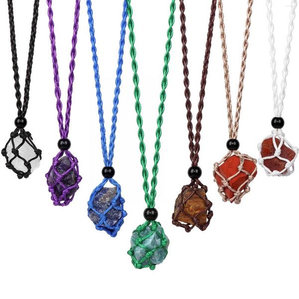 Colares Pingente Natural Cura Cristal Colar Irregular Fluorite Raw Stone Net Bolso Yoga Jóias Para Mulheres Homens Família Presente