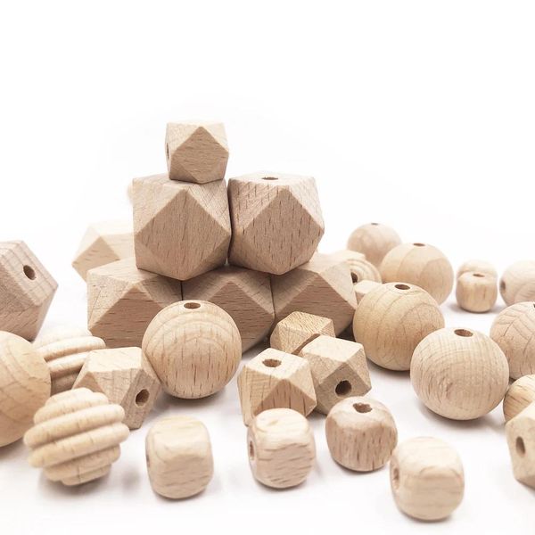 Cubo di ciondoli Perline rotonde quadrate in legno 820mm Perline distanziatrici in legno di faggio naturale Anelli di legno per giocattoli per bambini Creazione di gioielli Collana fai da te