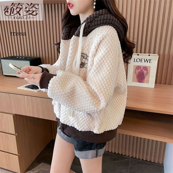 Mantel Trapstar Xiaozis 2023 Kapuzen -Sweatshirt für Frauen in Korea, lose Größe, Herbst Winter, Plüsch und verdicktes Design, modische Jacke