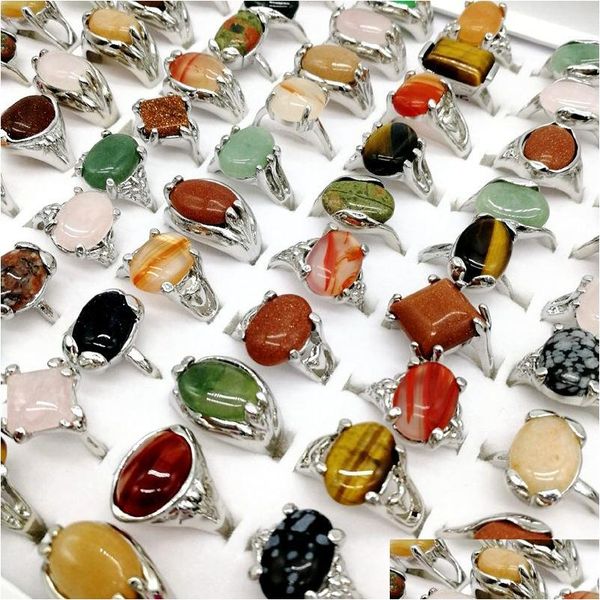 Anéis de banda 30 peças/lote arco-íris natural banda gem pedra anéis para mulheres homens mix estilo boêmio projetos casais designer jóias envolver dhaz5