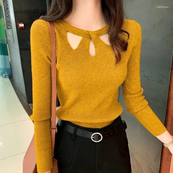 Kadınların Sweaters Sweater Altında Gömlek Hollow Out Örgü Top Bahar Sonbahar ve Kış Online Kırmızı Seksi Küçük