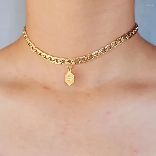 Ожерелья с подвесками MinaMaMa, винтажная кубинская цепочка из нержавеющей стали, первоначальное колье для женщин, ожерелье с буквами алфавита, ювелирные изделия с именем