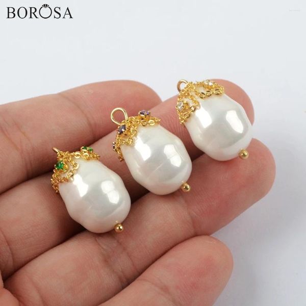 Anhänger Halsketten Borosa natürliche Perlen Drop Barock Perlenperlen für Schmuck machen CZ Charme Golden Drahtgewickelte Halskettenzubehör