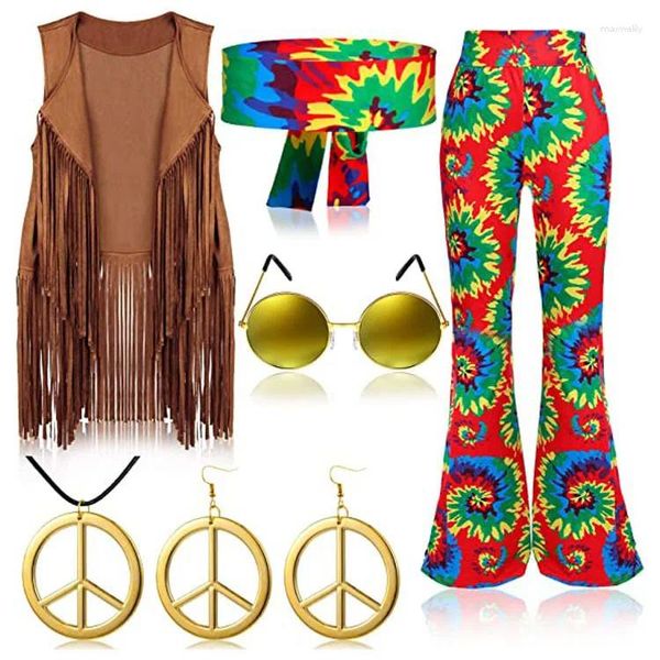 Calças femininas de duas peças Carnaval 70s Hippie Festa Retro Roupas Borla Ternos de Trabalho para Mulheres Escritório Vestido de Noiva Bib