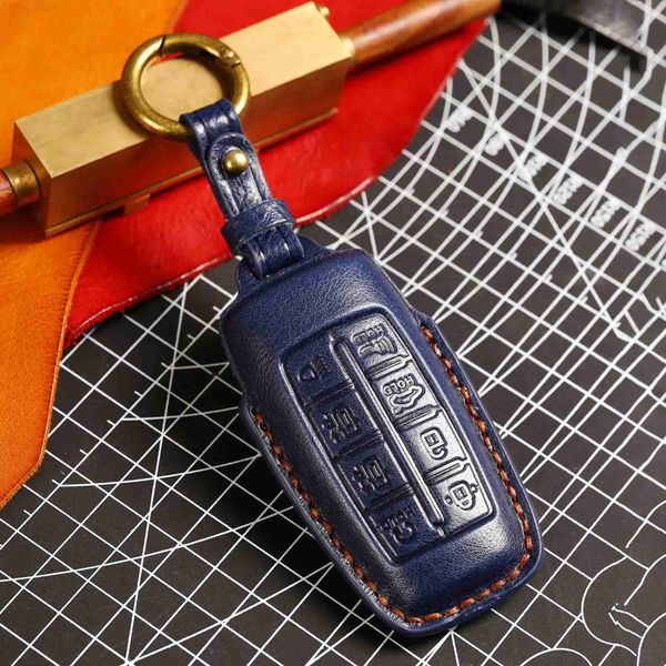 Chave do carro Luxury Car Key Case Capa FOB Protetor de couro Bolsa Chave de chaves Acessórios para Hyundai Genesis 8 Button G80 GV70 GV80 GV90L2312.14