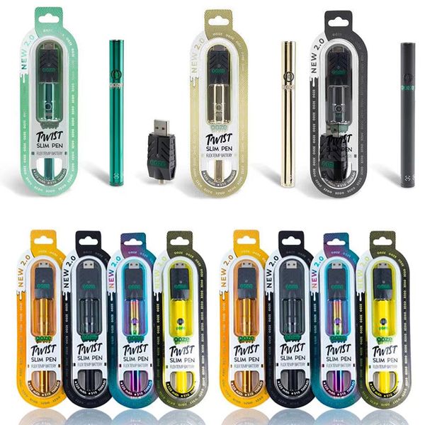 Nuova penna sottile da 2.0 ooze Batteria di preriscaldamento batterie ricaricabili Batteria 320mAh twist flex temp Bud Touch per caricatore wireless batteria a cartuccia da 510 fili