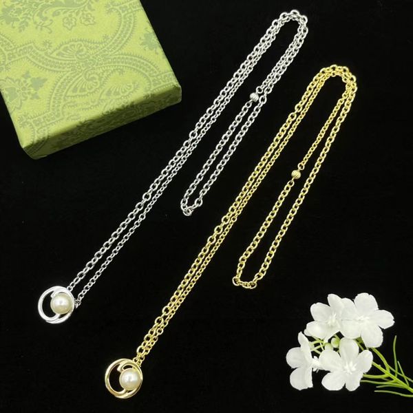 2023 New Fashion Colar Sweater Chain Chain feminina pérola letra pendente Colar de designer Jóias de joalheria de joias de ouro Opcional de alta qualidade com caixa