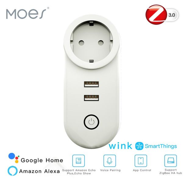 USB Wireless Socket Plug Plug Eu Zigbee30 Smart Things App Remote Control Dual Echo Plus VOCE Controlli funzionano con Alexa Google Home1223795