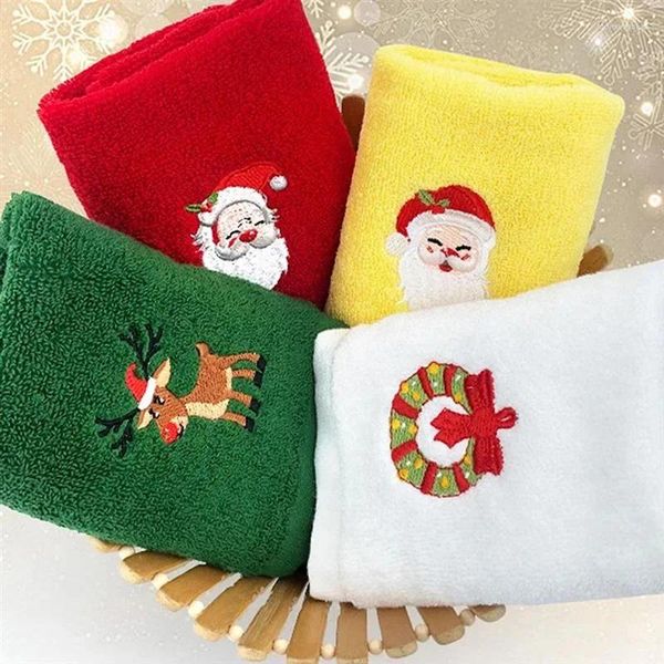 Asciugamano 2023 Anno Classico Solido Albero di Natale/Pupazzo di neve/Babbo Natale Ricamo Bagno 45x32 cm Set di asciugamani natalizi