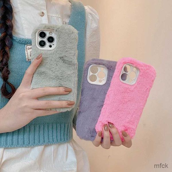 Cell Phone Cases Soft Warm Fur Plush Phone Shockroof Case for IPhone 15 14 13 12 ProMax 11 15PRO Furry Cute Girl Lens Protection Cover Shell