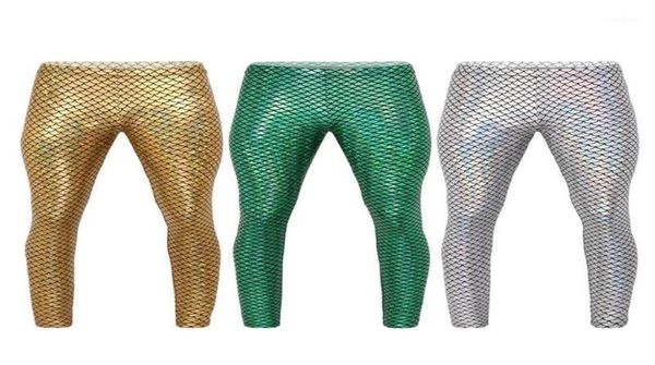 Uomo Lucido Scaglie di Pesce Stampato Vita Media Cintura Elastica Leggings Attillati Collant Club Party Festival Rave Dance Costume1 Men039s3990935