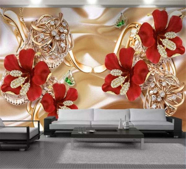 Papel de parede floral 3d, papéis de parede de luxo, diamante, flor vermelha, mural, melhoria da casa, sala de estar, quarto, cozinha, pintura, papéis de parede 3969289