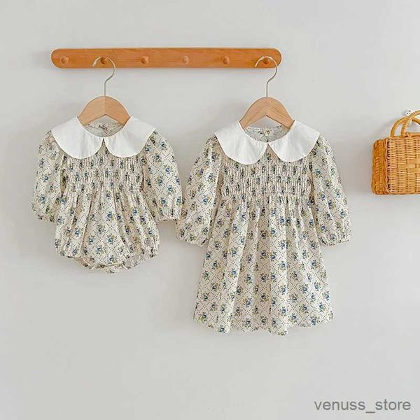 Mädchenkleider Herbst Baby Girls Kleider ROMPERS JUSTEN KINDER DULLAR HALLAR BLOSE LANGELEVE GURMS Kleid Frühlingskleidung Mädchen Schwester Kleidung