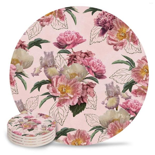 Tavolini mazzi di mazziere di rose rosa Pochemat per le sottobicchieri in ceramica per gli accessori per cucina per caffè