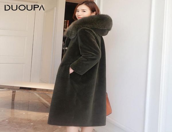 Mulher de moda de inverno da duopa039s Coat mulheres casaco de pele de carneiro mulheres039s peles de lã de lã de lã de ovelha de cisalhamento de pêlo real com capuz 4386016