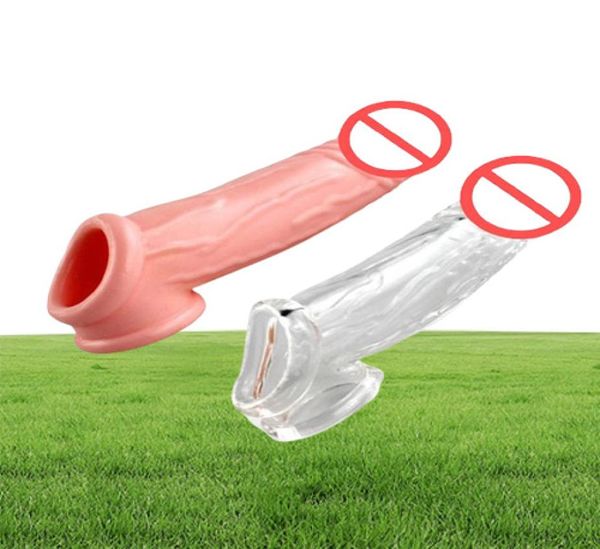 Wiederverwendbare Penis Sleeve Extender Verzögerung Ejakulation Doppel Loch Ringe Realistische Cock Ring Dildo Sleeve Sex Spielzeug für Männer8803459