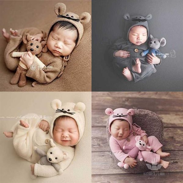 Dvotinst Neugeborenen Pografie Requisiten für Baby Nette Weiche Maus Outfits Motorhaube Puppe Decke Fotografia Studio Schießen Po Props230o