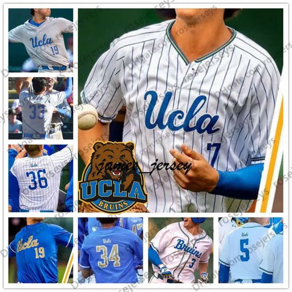 JAM NCAA UCLA #3 Brandon Crawford 7 Chase Utley 12 Gerrit Cole 42 Robinson White Grey Grey Blu chiaro 2019 Retro College Baseball Jersey 4xl