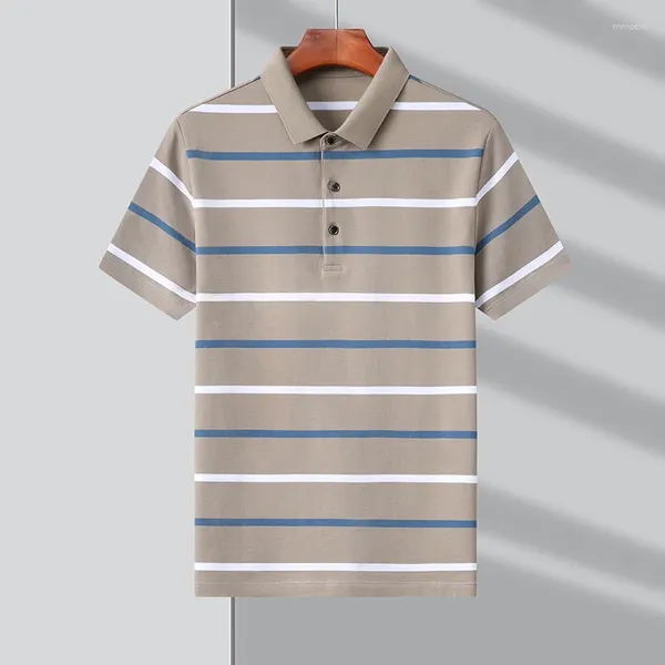 Polos masculinos verão legal lapela algodão macio respirável duas cores listra designer high-end negócio polo camisa de manga curta M-3XL