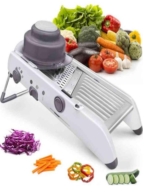 LMETJMA 18 tipi Mandolina regolabile Mandolina Acciaio inossidabile vegetale Julienner Slicer Cutter di pocata di cipolla KC0326 2104063210822