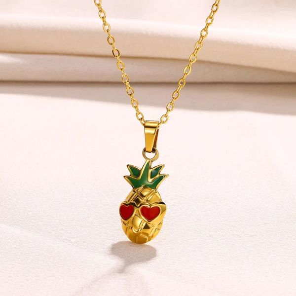Anhänger Halsketten hübsche Liebe Ananas Halskette für Frauen Emaille Früchte wasserdicht nicht verblassend Choker Edelstahl Gold plattiert Schmuck plattiert