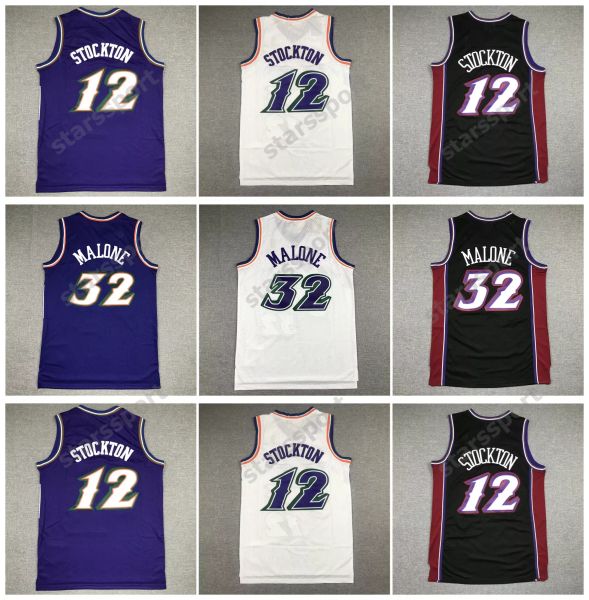 Custom Mens Women Youth Utahs Basketball Trikot Jazzs John Stockton Mitchell Ness Karl Malone Purple Schwarz Weiß Größe S-XXL