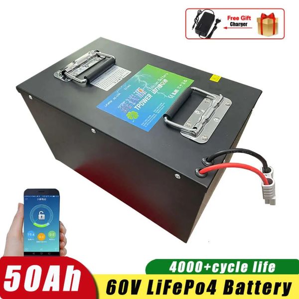 Batterien 60V 50AH LifePo4 Batteriepackung BMS -Metallkoffer Nicht -Blei -Säure für RV EV Motor Electric Bike 1800W 3000W Motor + 5A Ladung