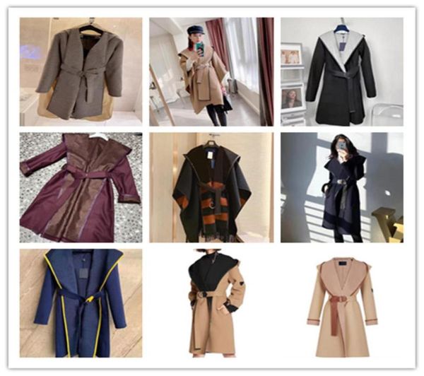 Lã CBrand Designer Casacos Mulheres Jaqueta Home Têxtil Longo Impresso Lã Com Capuz Manto Windcheater Outercoat WrapAround TwoColor379368438