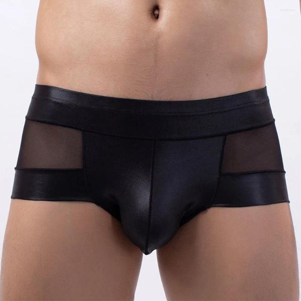 Mutande da uomo con custodia rigonfia, boxer in rete, biancheria intima trasparente, lingerie erotica, pantaloncini sissy, bauli senza cuciture, ultra sottili