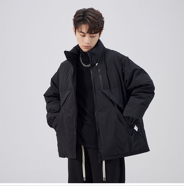 Giacca invernale da uomo allentata giapponese alla moda per esterno, colletto in piedi, antivento e calda giacca ispessita con piumino