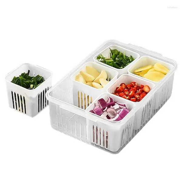 Garrafas de armazenamento Recipientes de alimentos para geladeira 6 em 1 Caixa de cebolinha de cozinha Geladeira para manter fresco