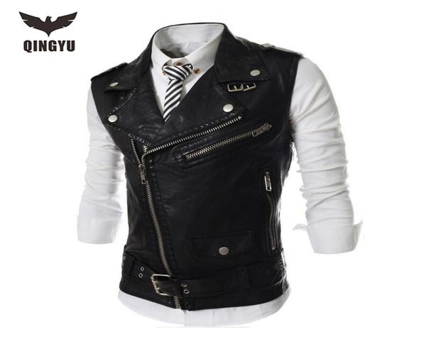 Nuovo gilet da moto in pelle da uomo Gilet in pelle da uomo Gilet rosso Steampunk Rock Slim Zipper senza maniche Giacca8316235