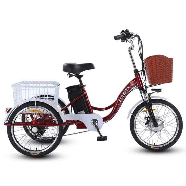 Adulto de 3 rodas triciclo elétrico Bateria de lítio 12a com cesta de tração 350W 20 polegadas de bicicleta elétrica TRICYCLE MAX VELOCIDADE 20KM/H