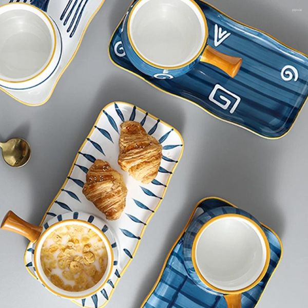 Set di stoviglie per latte in ceramica sandwich per colazione che riscalda posate da posate set ceramica noodle