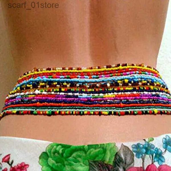 Taillenkettengürtel, 2 Stück, sexy Sommer-Taillenperlenketten, afrikanische Bauchperlen, bunte Strand-Bikini-Bo-Bauchkette, elastischer Schmuck für Frauen und Mädchen, L231221