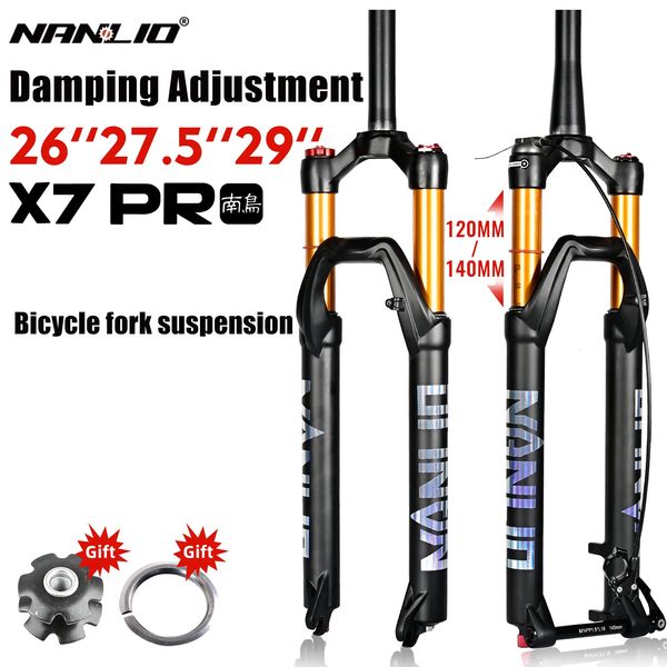 Nanlio X7 Pro Mountain Bike Süspansiyon Çatal Sönümleme Ribaund Ayarı 26 275 29 inç 120 140mm Seyahat Metal Burçları Hava 231221