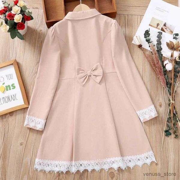 Mädchenkleider Kinder Langarm Hemd Kleid für Mädchen Herbst Winter New Kind Frontknöpfe Spitze Rosa Prinzessin Kleid Kinder Kleidung Kleidung