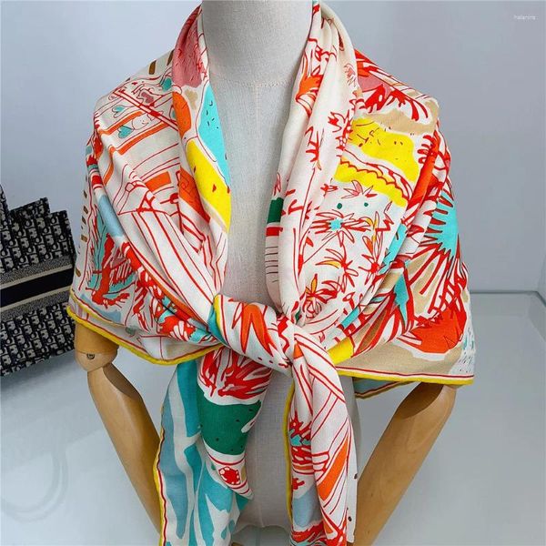 Шарфы 2024, зимний кашемировый шелковый шарф, дизайнерский женский пашминовый женский платок с видом на пляж, квадратный палантин на голову, платки Femme