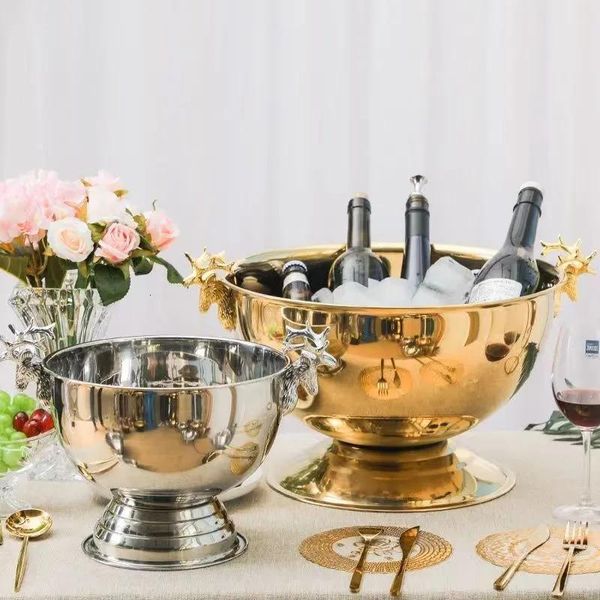 Raffreddatori Secchielli per il ghiaccio e refrigeratori 13,5 litri Testa di cervo Orecchio Champagne Bowl Acciaio inossidabile 304 Rosa Argento dorato Vino Birra Secchio Bar Party 23020