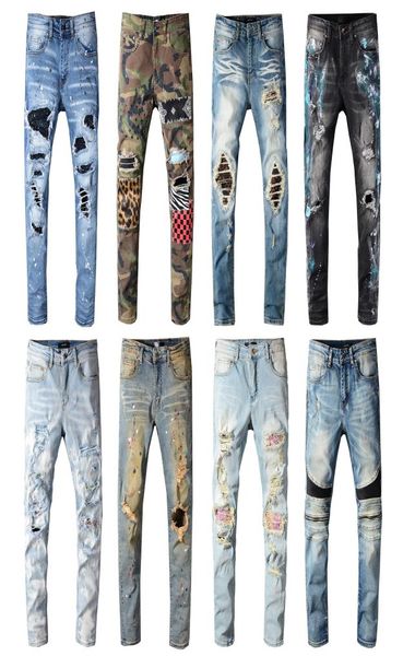 Qualidade superior características do vintage calças de brim dos homens streetwear estilo motocicleta locomotiva zíper biker pant clássico magro para men1070695