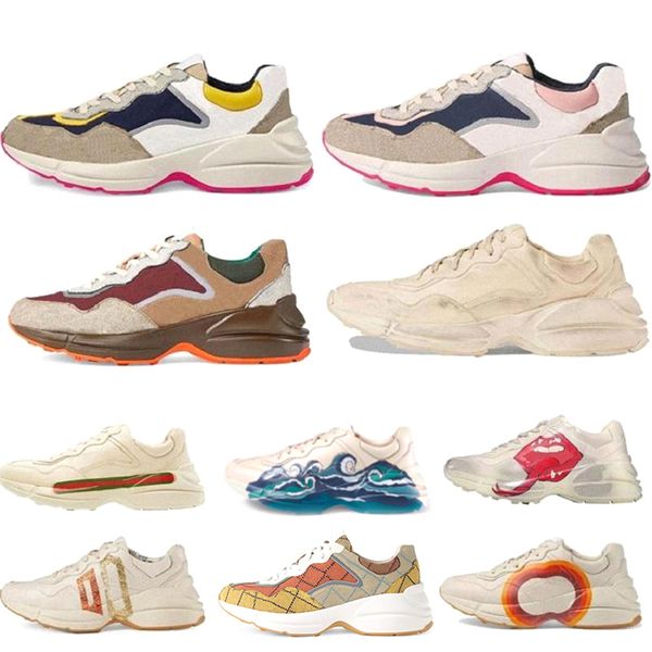 2023 Tasarımcı Rhyton Sneakers Ayakkabı Erkek Kadınlar Vintage Trainer Lüks Bayanlar Spor Sıradan Ayakkabı Çilek Kaplan Runner Sneaker Boyutu 35-46