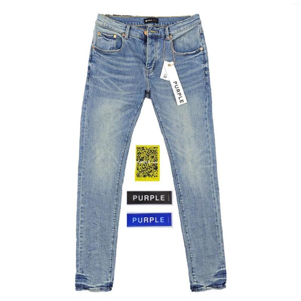 Jeans da uomo viola di marca classico skinny a vita bassa da uomo Jean Mid Indigo Tint Denim elasticizzato vintage premium