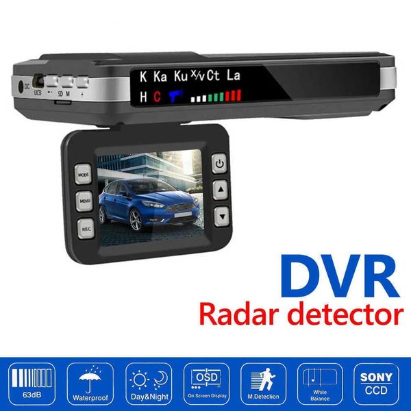 Eletrônicos Outros Eletrônicos 2 em 1 Carro DVR Câmera Dashboard Cam Inglês Russo Detector de Radar de Voz X K CT La Flow Radar Detector 1080P Vid